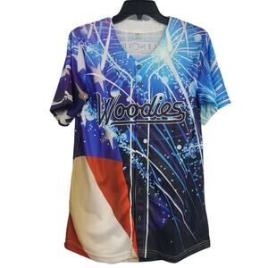 Down East Wood Ducks Woodies Baseball USA Flag Jersey Lenoir Adult Unisex S 2623